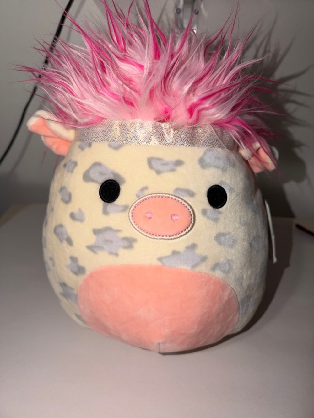 Squishmallows Pink Faux-Hair Pig Plush with Cream & Gray Spots